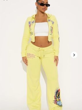 Ed Hardy Phoenix/Orchid Lemon Yellow Wide Leg Sweatpants